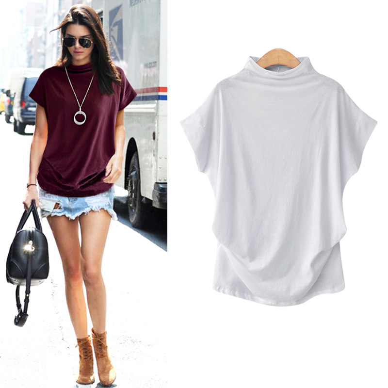 6XL femmes été T-Shirt manches courtes chauve-souris ample solide gris col roulé T-Shirt 2019 nouveaux T-Shirts Femme T-Shirts hauts