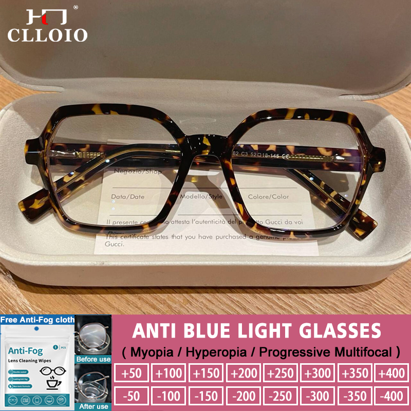 CLLOIO dames tendance Style de rue lunettes polygonales changement progressif cadres bleu lumière filtre lunettes de lecture personnalisable myopie