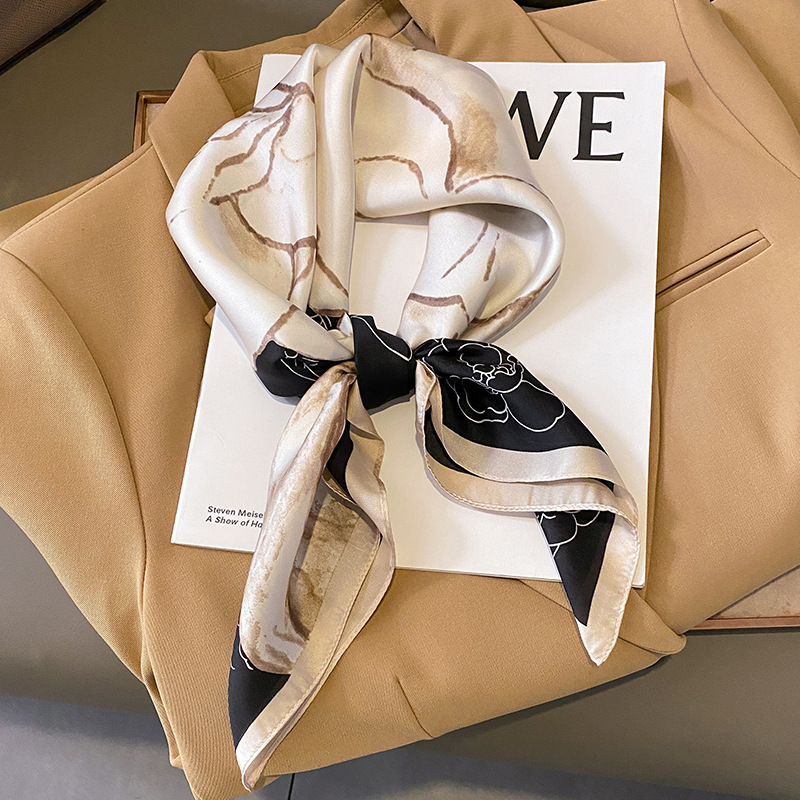 Foulard carré à carreaux en soie pour femmes, marque de luxe, Satin, cravate pour cheveux, bandeau de travail doux, nouvelle tête Hijab, 2024