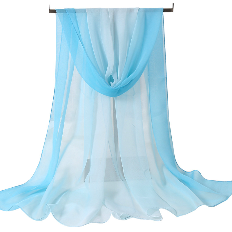 Foulard en mousseline de soie pour femmes, quatre saisons, fine, douce, imprimé dégradé, Georgette, châles, longs enveloppements, Hijab de plage, protection solaire