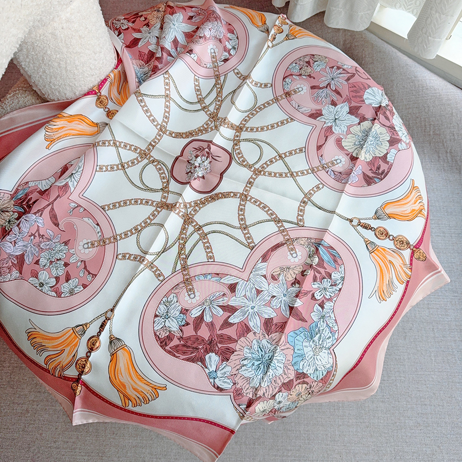 Écharpe de luxe en soie blanche et rose 100% soie pour femme, bandana 90 cm en soie sergée, châles et foulards pour la tête, écharpes de cou, hijab, pour l'extérieur