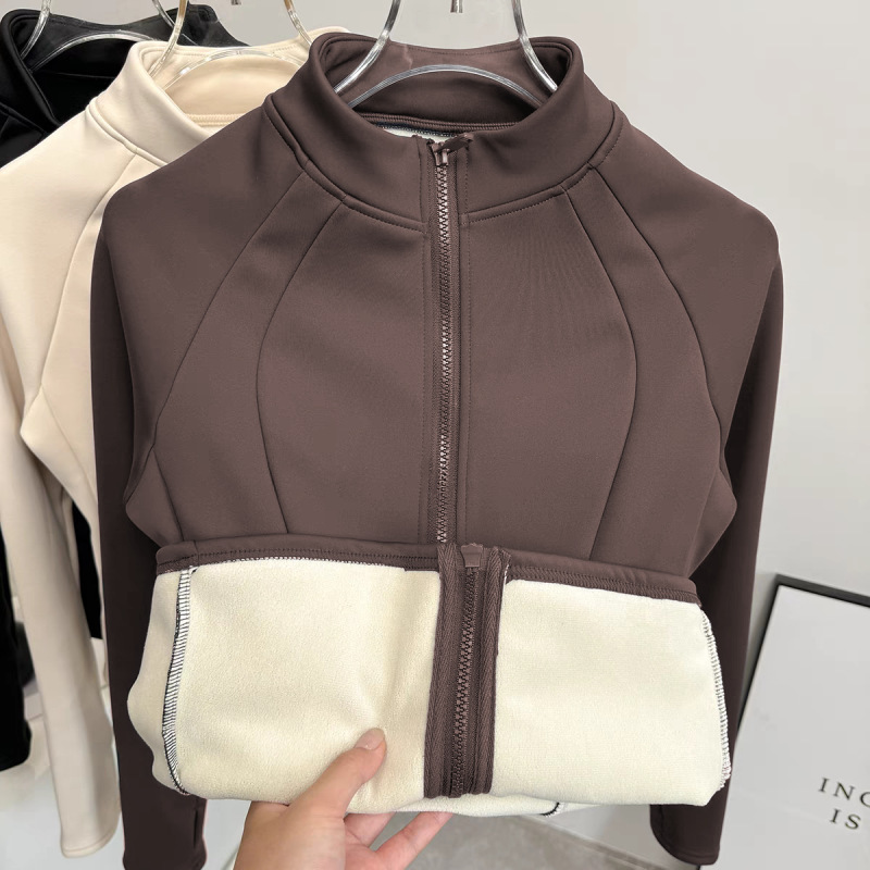 Veste de sport pour femme doublée polaire, col montant thermique, idéale pour le yoga, la course, le cyclisme, la gym et l'entraînement – Collection Automne Hiver