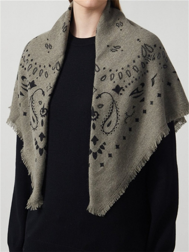 Écharpe triangulaire vintage à motif paisley pour femmes, avec franges, châle chaud pour les épaules