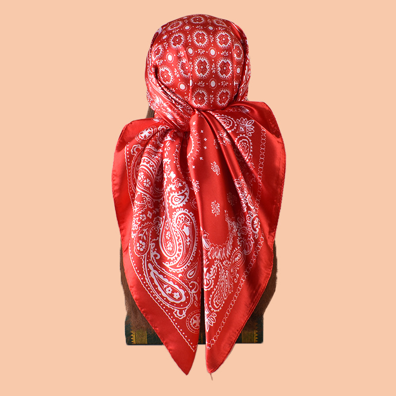 Grand foulard carré 90*90cm pour femme, en satin de soie, hijab, écharpe, bandana de plage, foulard pour cheveux
