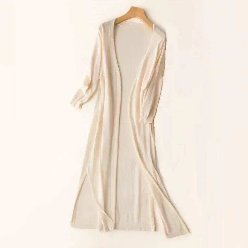 Cardigan long en tricot pour femmes, protection UV printemps-été, pull ouvert sur le devant, châle, manteau d'extérieur pour dames