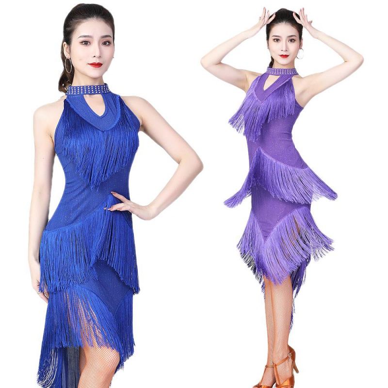 Robe à col licou à franges brillantes pour femmes, rugissant, évasé, testostérone, danse latine, sexy, Rotterdam, kly, paillettes, batterie, con