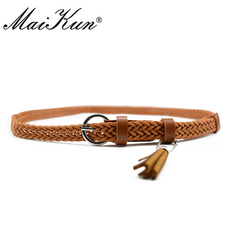 Maikun-ceintures fines pour femmes en cuir PU, de haute qualité, avec pompon tressé, exquis, ceinture pour Jeans vestimentaires