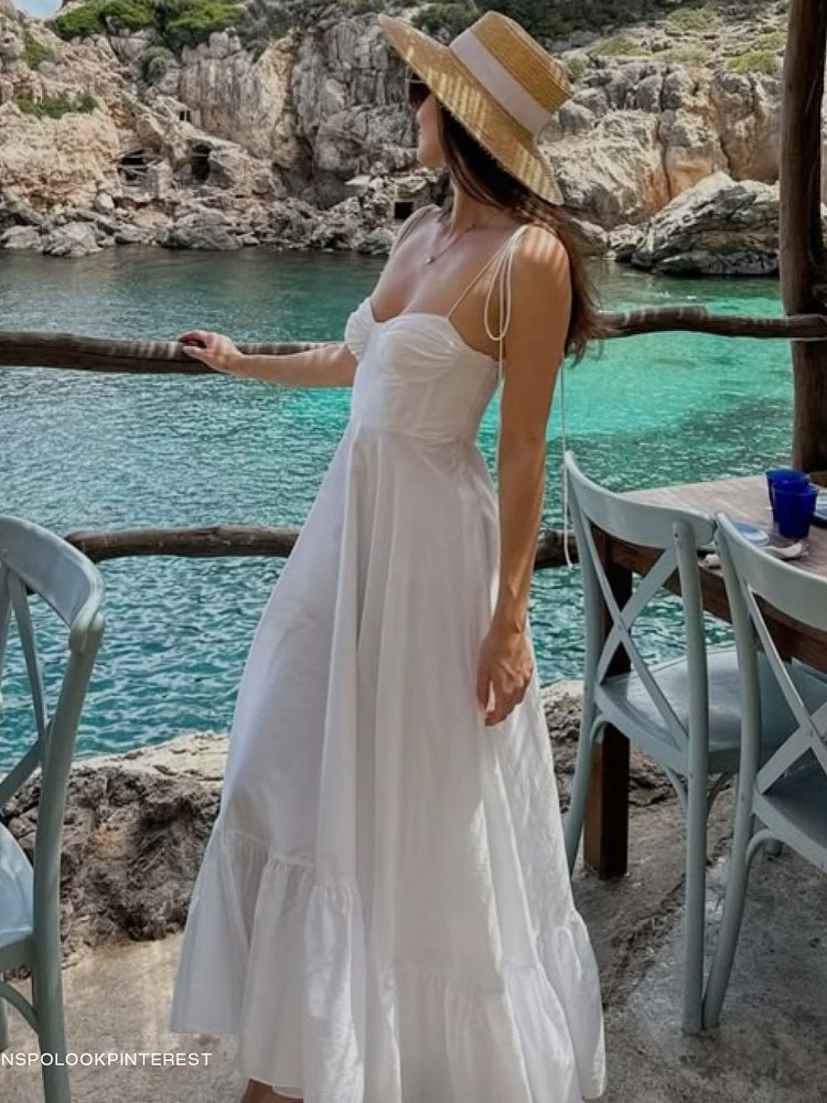 Tossy blanc mode été longue robe pour les femmes Patchwork élégant Spaghetti mince trajet robe plissée décontracté robe moulante 2025
