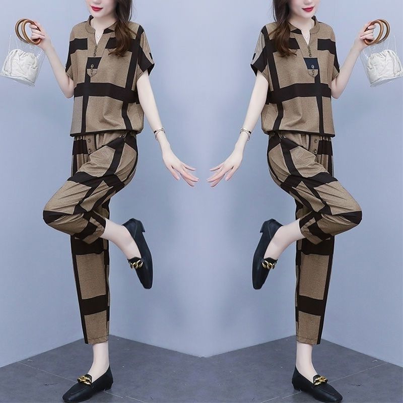 Ensemble deux pièces décontracté à manches courtes pour femmes, pantalon YHarun, vêtements grande taille, mode coréenne trempée, printemps, été, nouveau