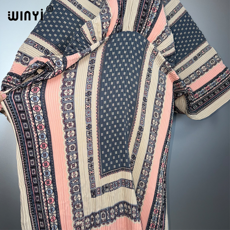 WINYI Robe ample plissée élastique style bohème, robe de plage, kaftan, abaya, robe de soirée de luxe Dubaï, abaya pour femme musulmane