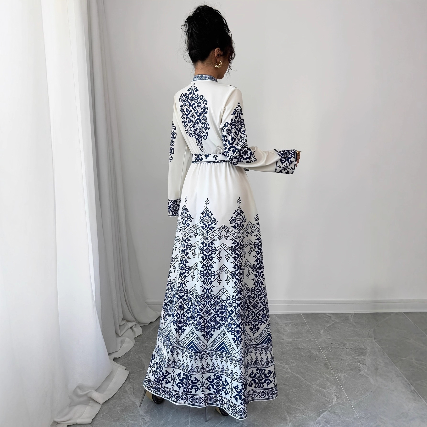 Robe imprimée pour femme Eid, Abaya musulmane, Jalabiya, Robes longues Ramadan, Robes de soirée à lacets, Robe longue arabe, Caftan Maroc Dubaï