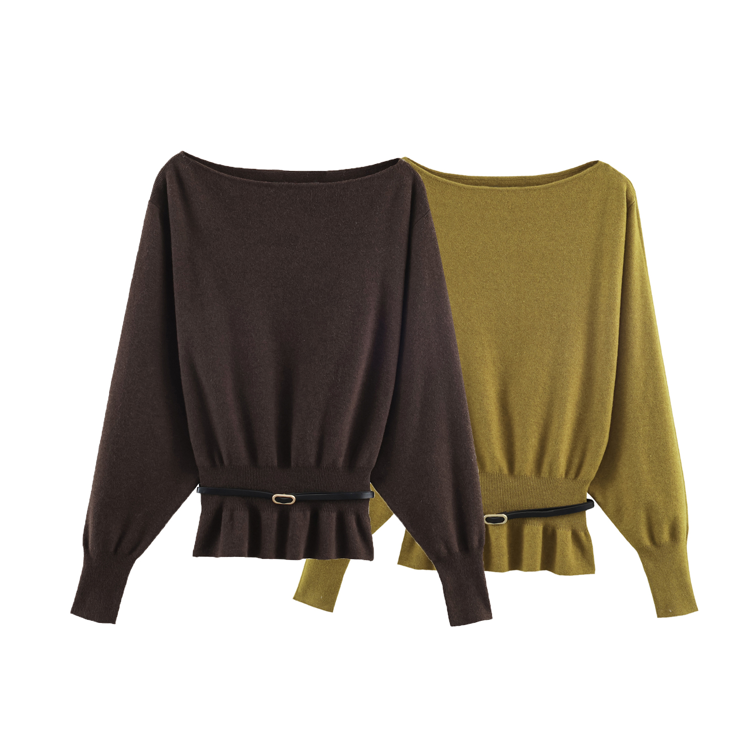 Pull tricoté à manches longues et col une pièce avec ceinture pour femme, nouveau produit d'hiver 2025, Design de vêtements à la mode