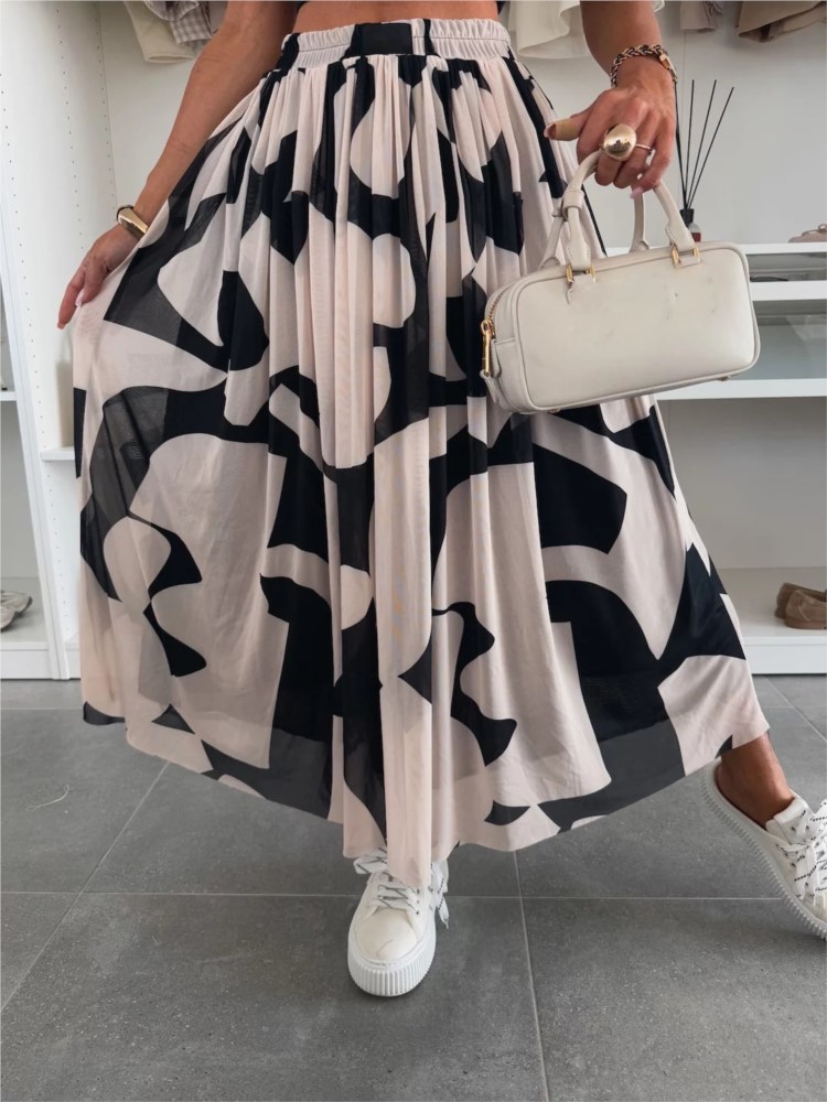 Jupe ample imprimée élégante pour femmes, jupe longue décontractée, taille haute, mode vacances, plage, fête, vêtements pour femmes, nouvelle collection été
