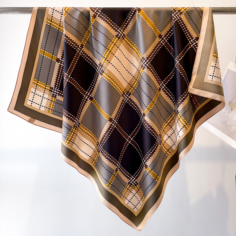 Nouveau foulard carré en soie sergé imprimé pour l'été, petit foulard en soie de luxe pour femme, châle décoratif de protection solaire 90 cm