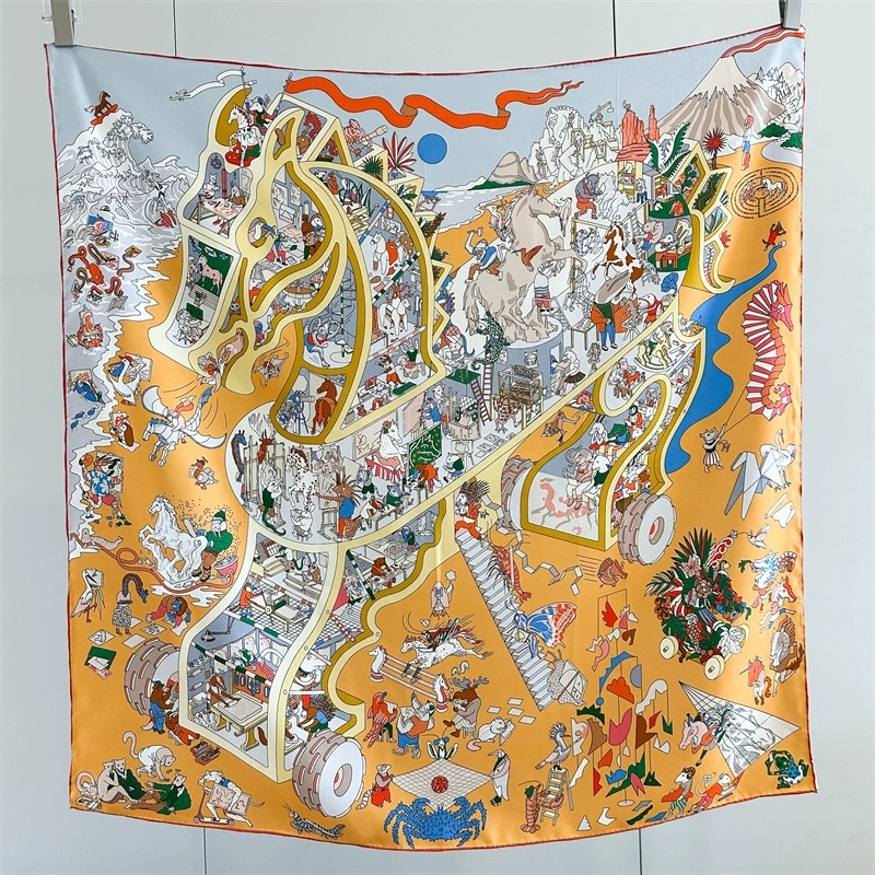 Marque cheval conception foulard en soie châle pour femmes 90*90 cm dame carré foulards de mode