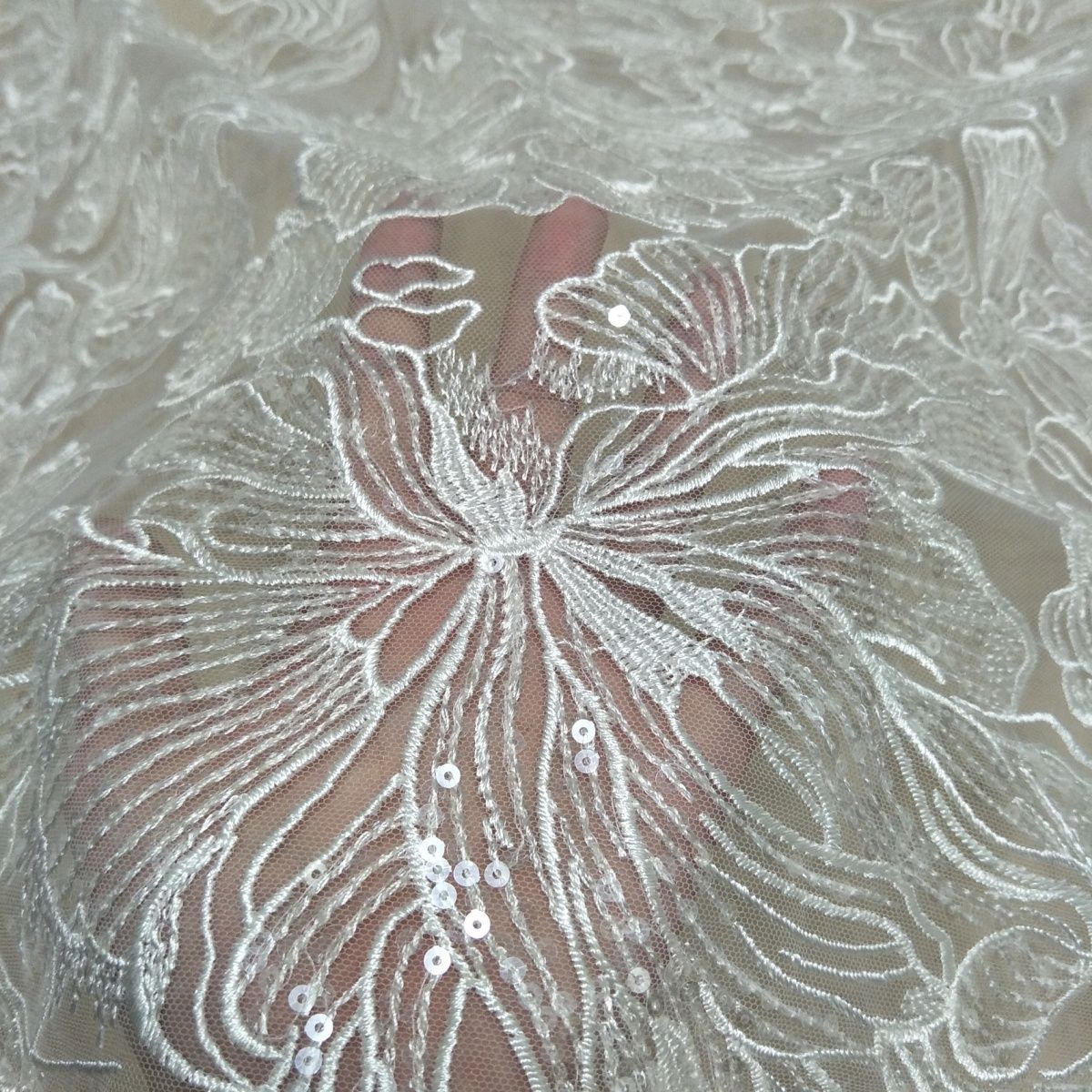 Rideau en maille et Tulle à paillettes, broderie de fleurs, tissu de bricolage, voile de mariée, robe en dentelle