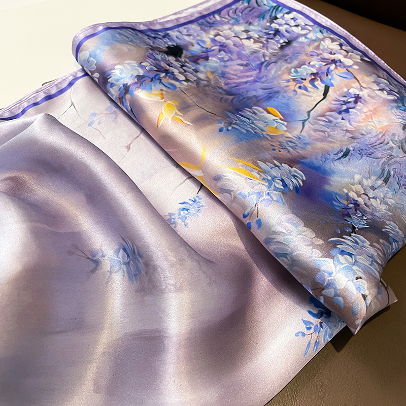 Foulard en soie véritable de mûrier pour femmes, 53cm, foulard de luxe, marque de peinture à l'huile, Style chinois et de peinture, printemps-automne, 100%
