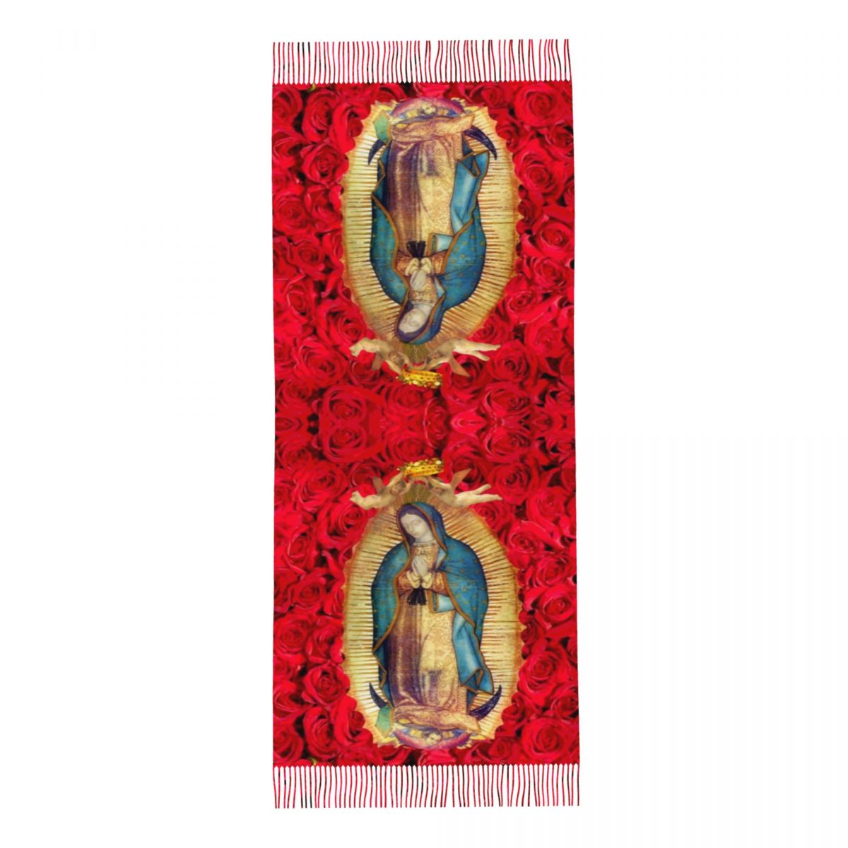 Écharpe Personnalisée Vierge Marie avec Fleurs pour Femme, Long Châle Chaud, Unisexe, Catholique, Rond, Hiver, Automne