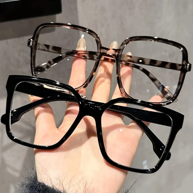 Lunettes rectangulaires à grande monture, décontractées et à la mode, avec verres transparents, adaptées à un usage quotidien et au bureau, 2 pièces