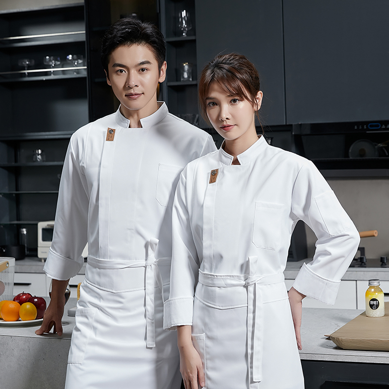 Veste de chef professionnelle à manches longues, vêtements de travail de cuisine durables avec poches, uniforme respirant noir pour le personnel de restaurant, café, restauration