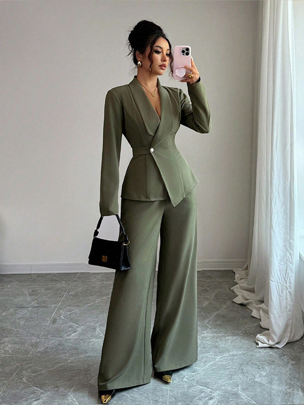 Tempérament mode pantalons minces ensembles femmes couleur unie moulante Blazer manteau pantalon droit deux pièces ensemble vêtements de transport