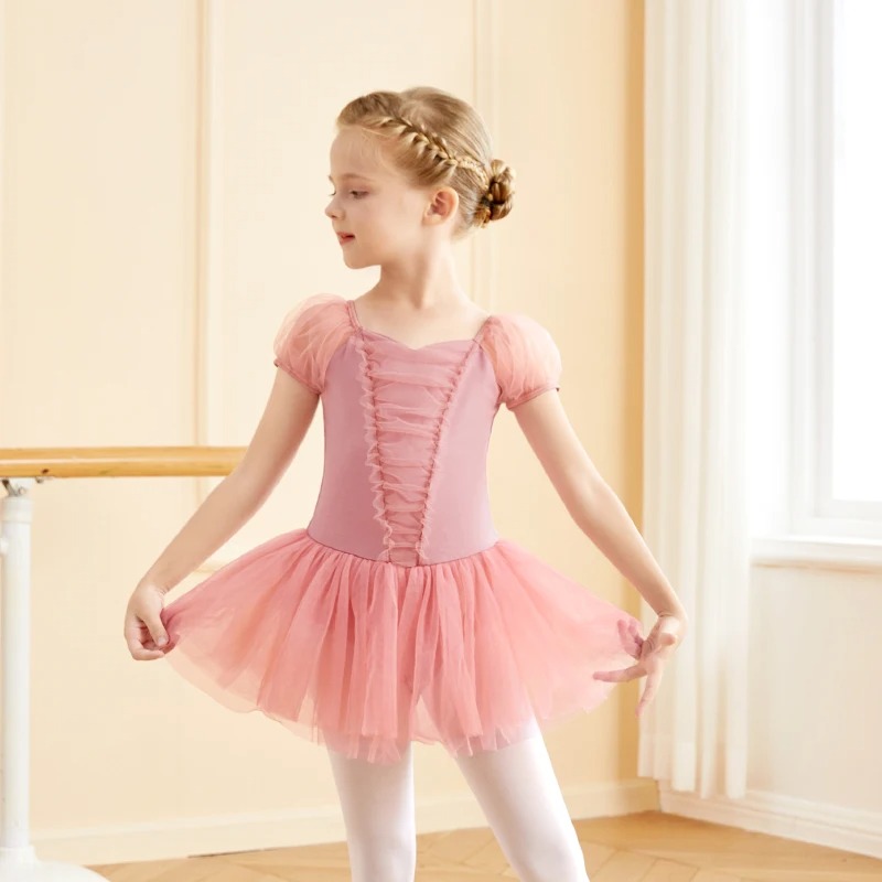 Robe tutu de ballet pour filles, justaucorps de ballet, manches bouffantes, jupes gaze de danse pour enfants, olympiques de fête de skate, batterie, nageuse