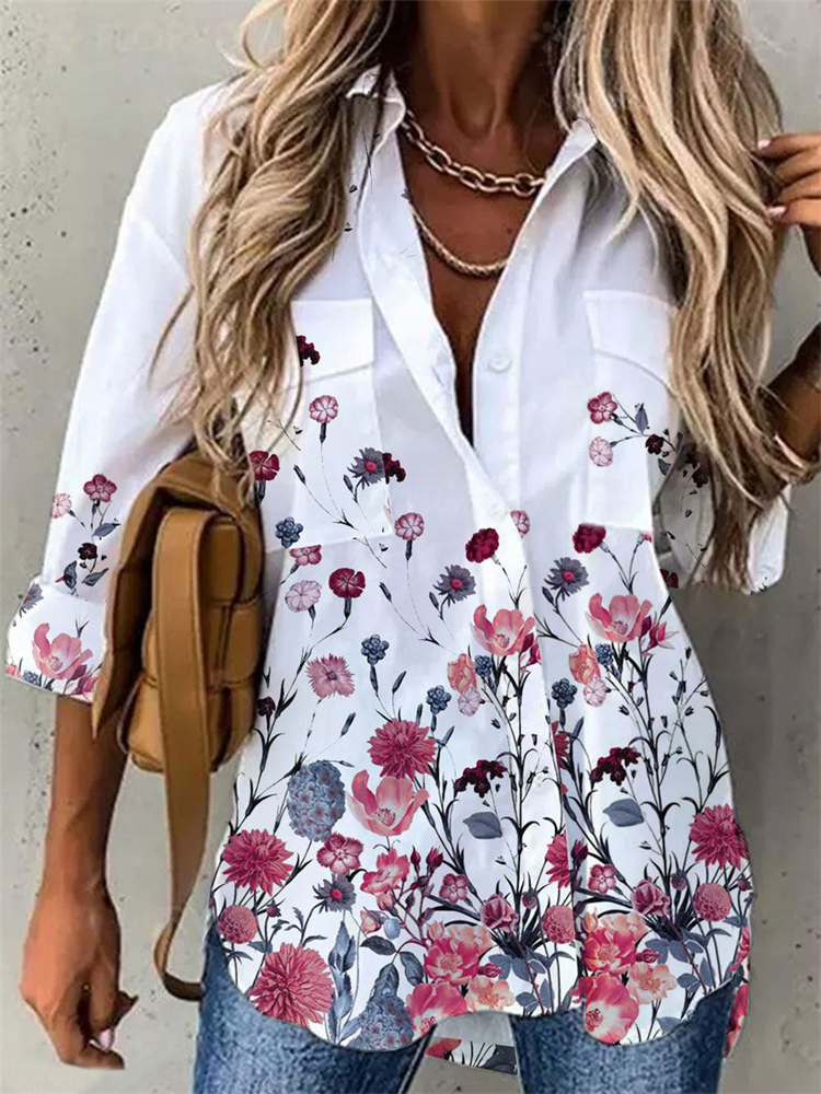 Chemise imprimée à manches longues pour femmes, grande taille, mode décontractée