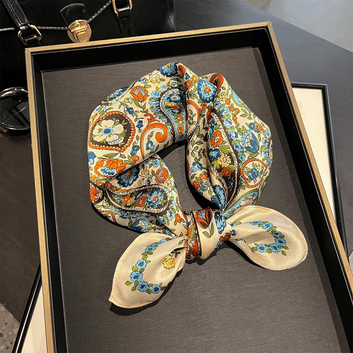 Écharpe d'été 100% Soie Véritable pour Femme, Foulard, Bandana, Bandeau pour Cheveux, Hijab, Écharpes Paisley, Châle, Bandeau de Stewardesse