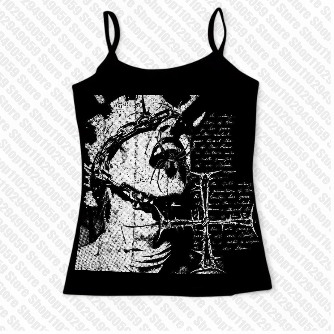 Vêtements gothiques pour femmes, vêtements pour femmes, haut kawaii, Y2k, été, années 2000, hauts avec bretelles, vêtements des années 90, crop top vintage, sexy, emo