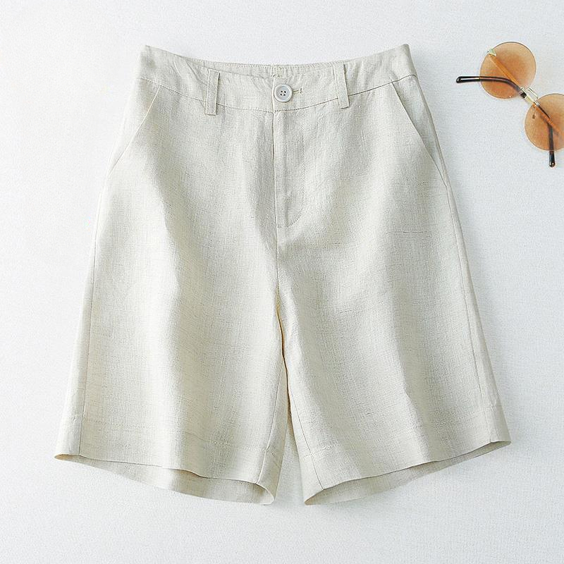 Short femme lin demi genou longueur mi large femme pantalon court Bermuda offre esthétique chaud Streetwear Style coréen pour l'été