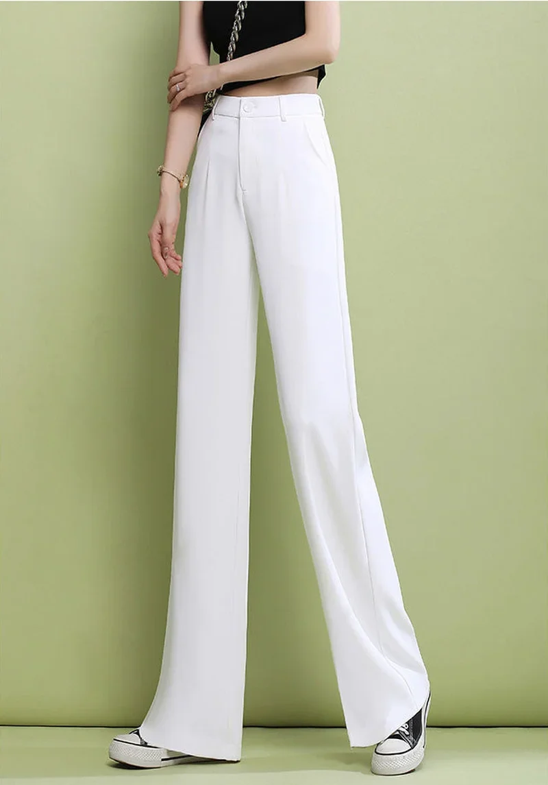 Pantalon élégant pour femmes, mode décontractée, fluide blanc, Long, costume d'été, pantalon droit, jambes larges, ample, 2025