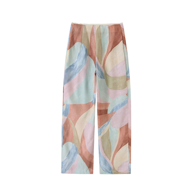 TFAFXY 2026 Nouvel ensemble tendance pour femme : haut caraco à nœud et pantalon large imprimé – Collection vacances