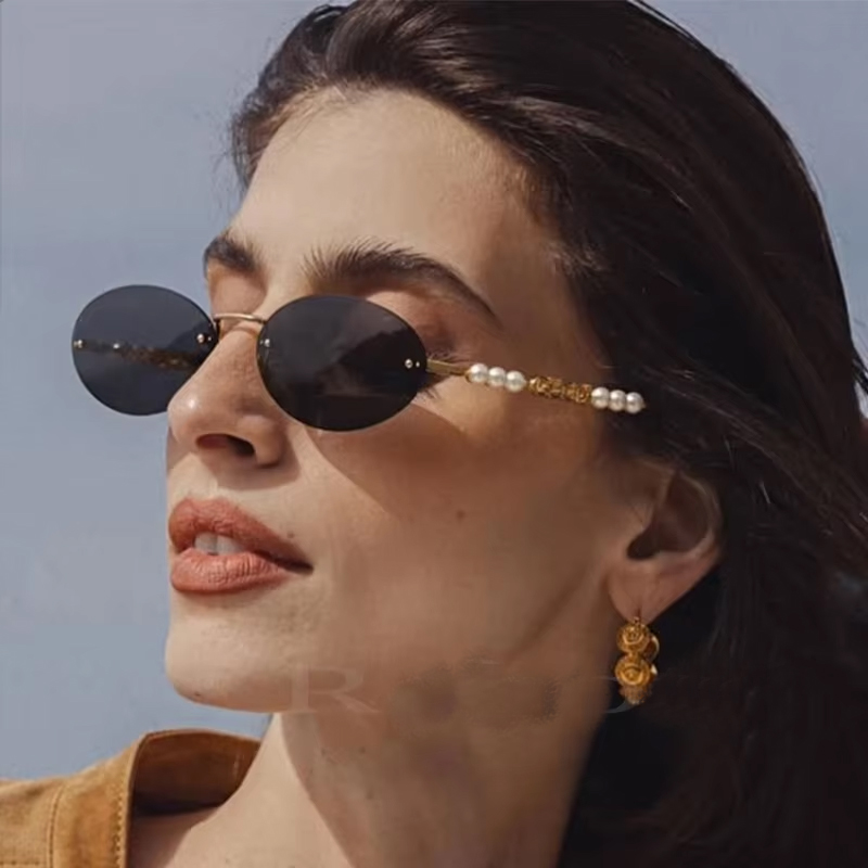 Marque de luxe lunettes de soleil ovales pour femmes mode sans monture perles lunettes de soleil dames haute qualité lunettes Vintage lunettes nuances