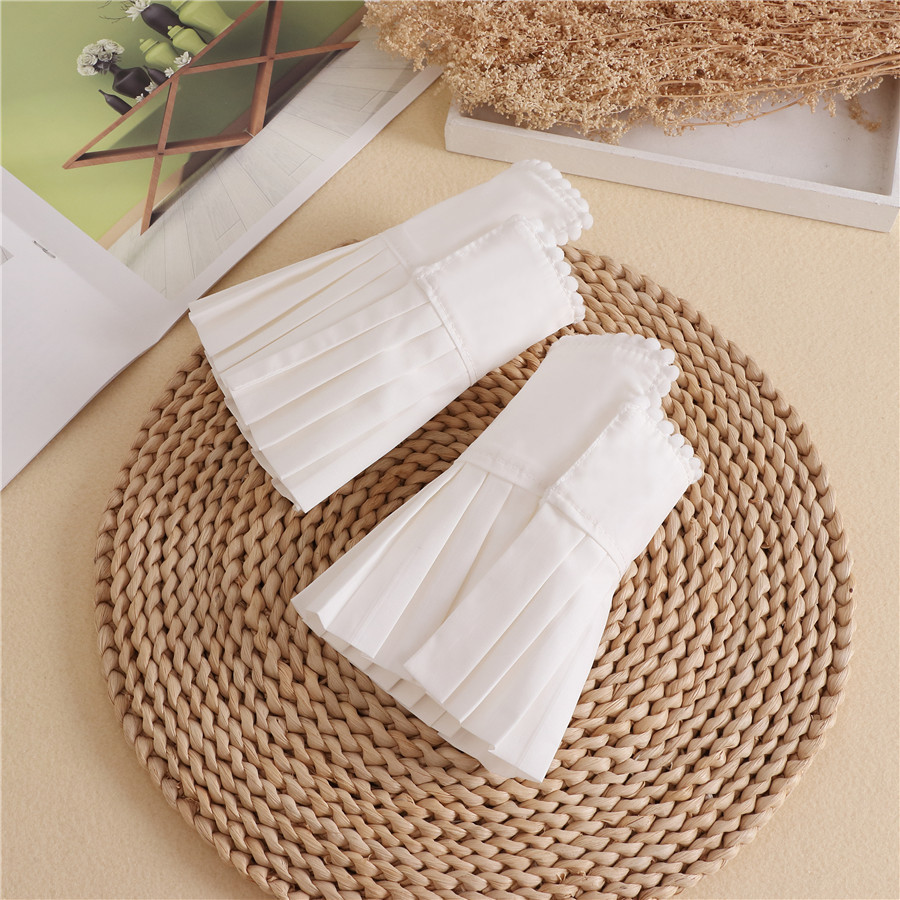Faux manches évasées en mousseline de soie pour filles, faux poignets plissés pour femmes, pull, chauffe-poignet, corne blanche, accessoires