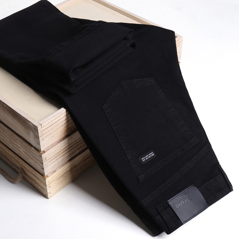 Hommes classique avancé marque de mode pur noir jean homme doux respirer Stretch mince droit Denim pantalon hommes pantalons salopette
