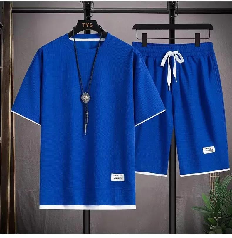 Nouvel ensemble sportif d'été 2026 pour homme – T-shirt décontracté et short – Survêtement de sport uni – Coupe ample – Taille 3XL