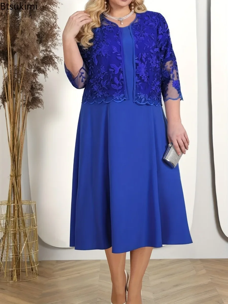 Ensemble deux pièces pour femmes, tenue mère de la mariée, robes de mariage, de fête, en mousseline de soie et dentelle, mi-longue, 2026
