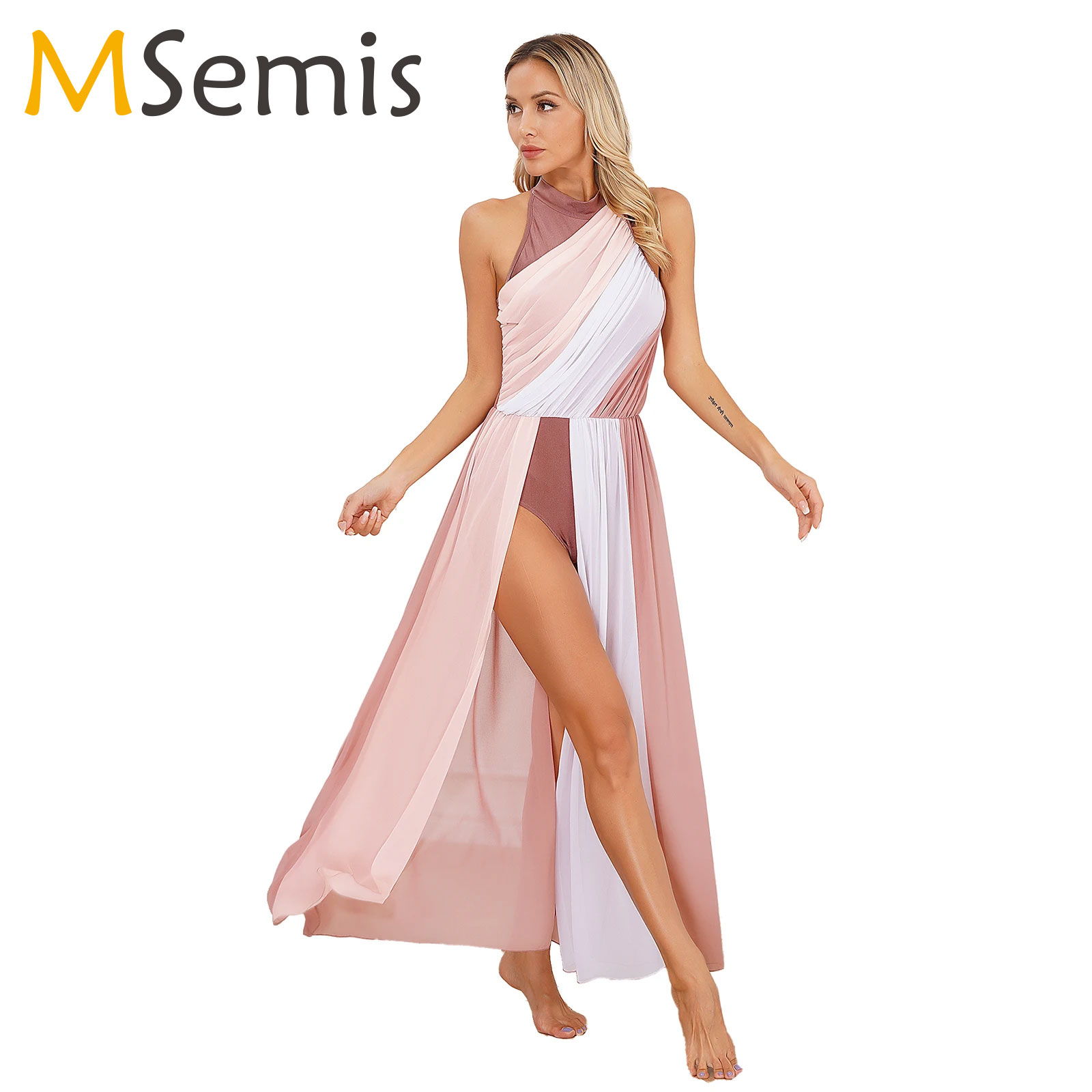 Robe de danse lyrique moderne pour femmes, justaucorps de gymnastique de Ballet, sans manches, fendue, transparente, vêtements de danse contemporains pour spectacle sur scène