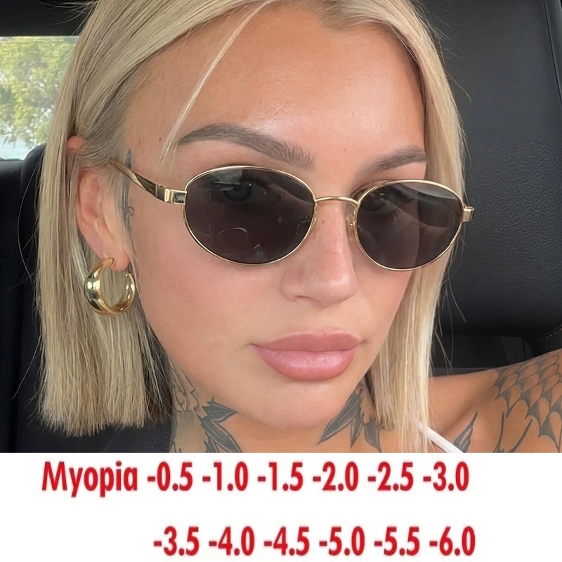 Lunettes de soleil simples en métal, toutes occasions, à la mode, pour myopie, avec correction personnalisée de -0 à -6.0