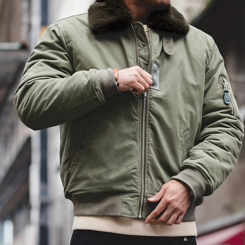 Maden hommes Vintage B-15 Bomber veste vert kaki fausse fourrure de lapin col épais rembourré manteau d'hiver chaud coupe-vent fermeture éclair Parka