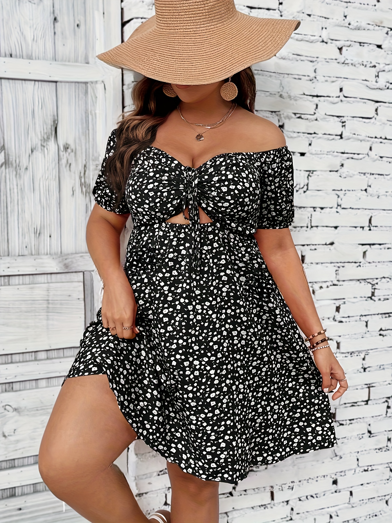 Grande taille été femmes élégant imprimé fleuri robe décontracté vacances hors de l'épaule robes sans bretelles