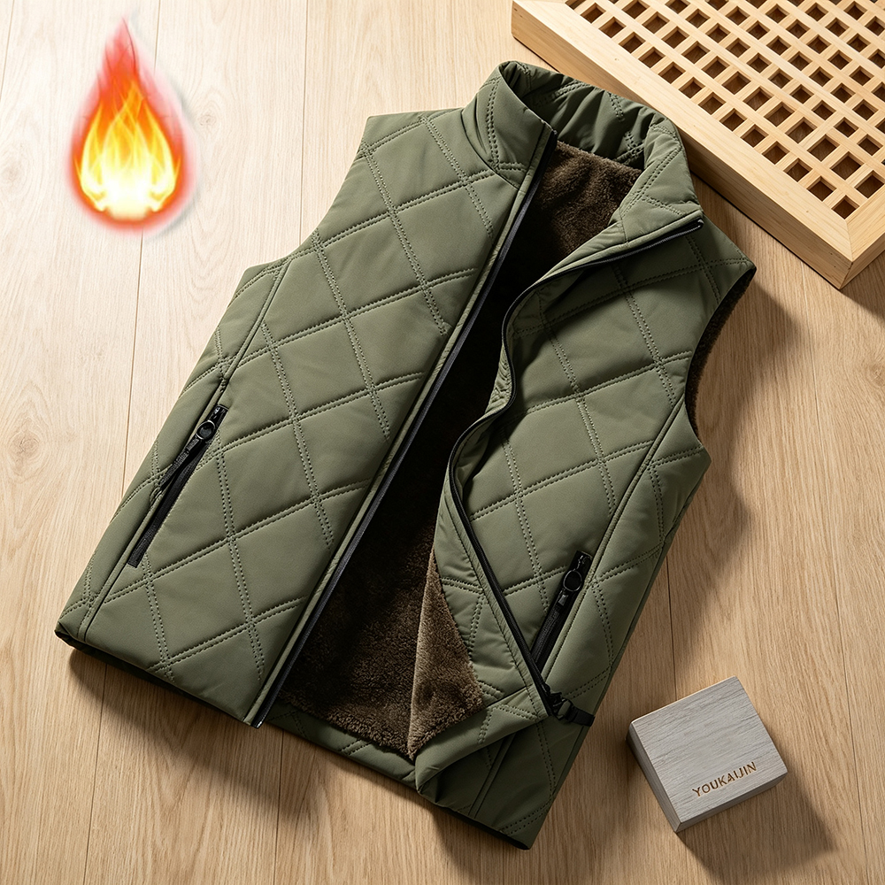 Gilet matelassé en losanges pour homme, style coréen, doublé de polaire épaisse, zippé, sans manches, décontracté, chaud, pour l'automne et l'hiver.