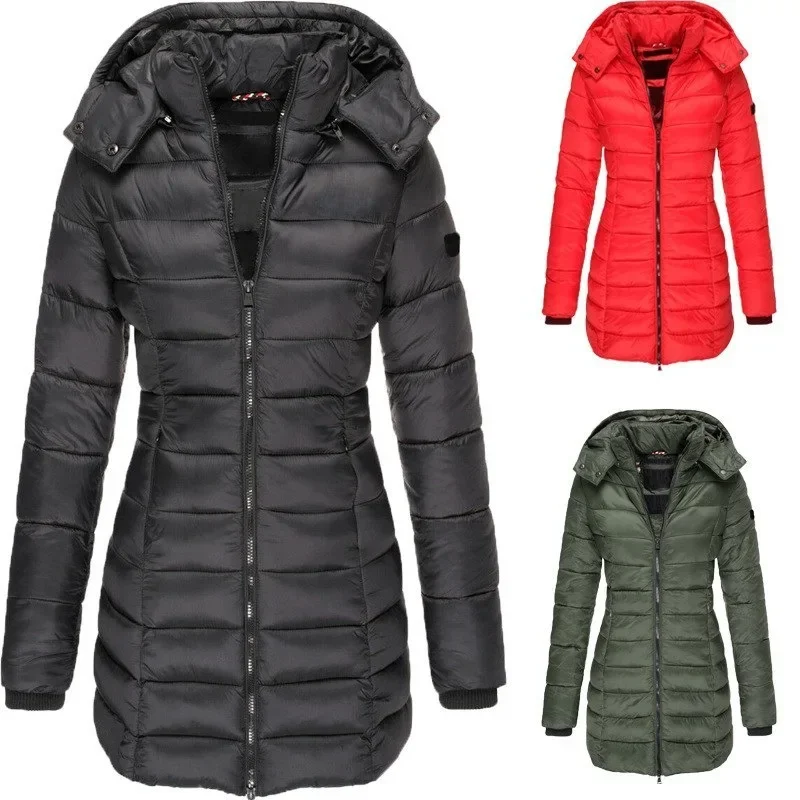 Parka chaude à capuche pour femme, manteaux rembourrés en coton épais, couleur unie, mi-longue, décontracté, Slim, Streetwear, pardessus, nouvelle collection hiver