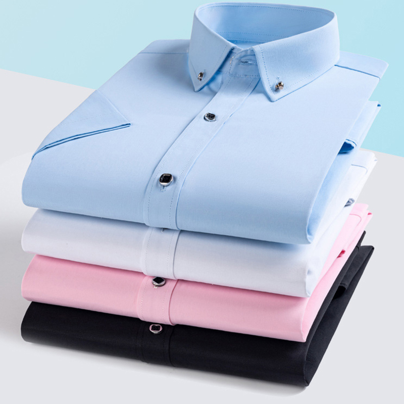 Offre spéciale chemise habillée pour hommes formel mince affaires classique basique diamant bouton Social chemise blanche à manches courtes hommes vêtements