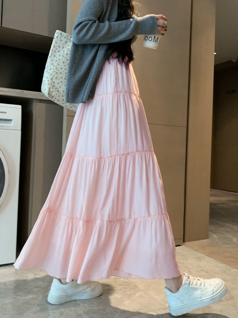 Jupes longues blanches élégantes à volants pour femmes, jupe maxi taille haute, jupe ample décontractée coréenne pour femme, printemps été