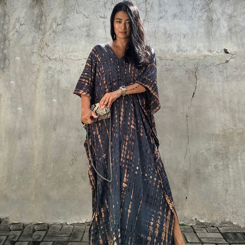 Robe de plage à manches mi-longues pour femme, caftan, grande taille, tenue de bain