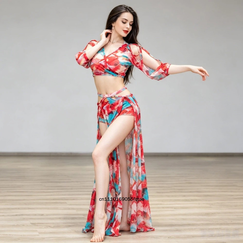 Nouvelle tenue de danse orientale pour l'automne et l'hiver, ensemble haut et jupe, costume de spectacle de danse orientale de haute qualité pour femmes