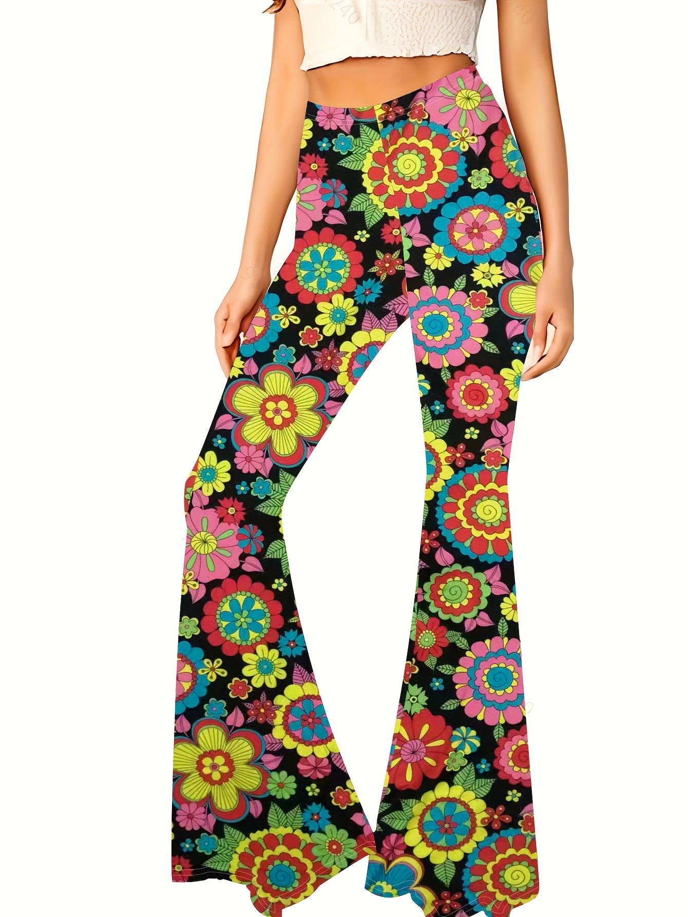 Bas de cloche imprimés de style bohème pour femmes, pantalons élastiques décontractés et sexy confortables