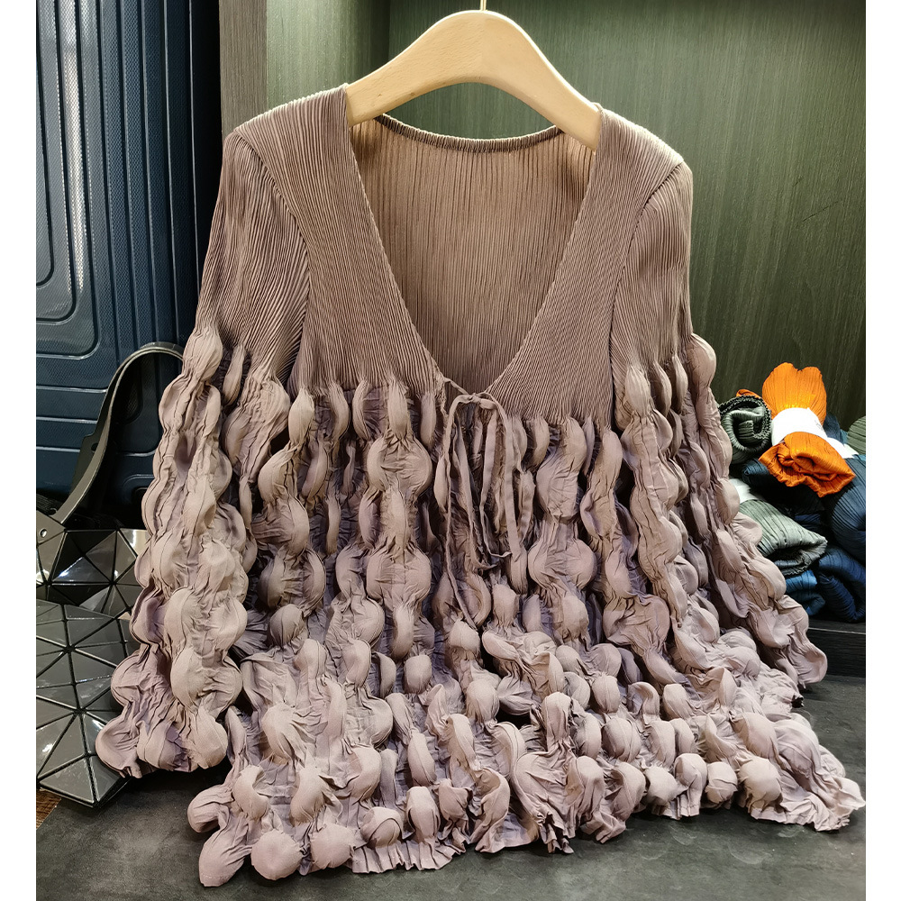 Femmes manteaux élégants plissé à manches longues vestes à lacets épissé décontracté col en V manteau élégant dame Cardigan vêtements d'extérieur automne 2025