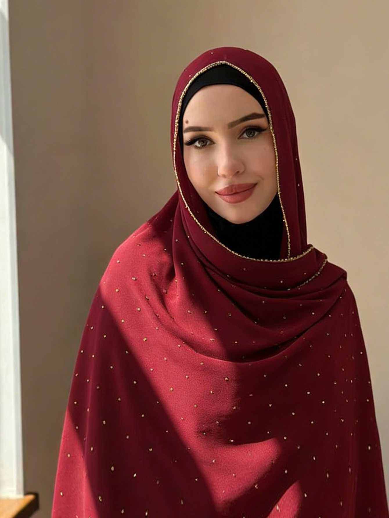 Hijab modeste en mousseline de soie avec strass et fermeture éclair dorée, foulard islamique pour femmes, idéal pour les fêtes, mariages, Ramadan et l'Aïd
